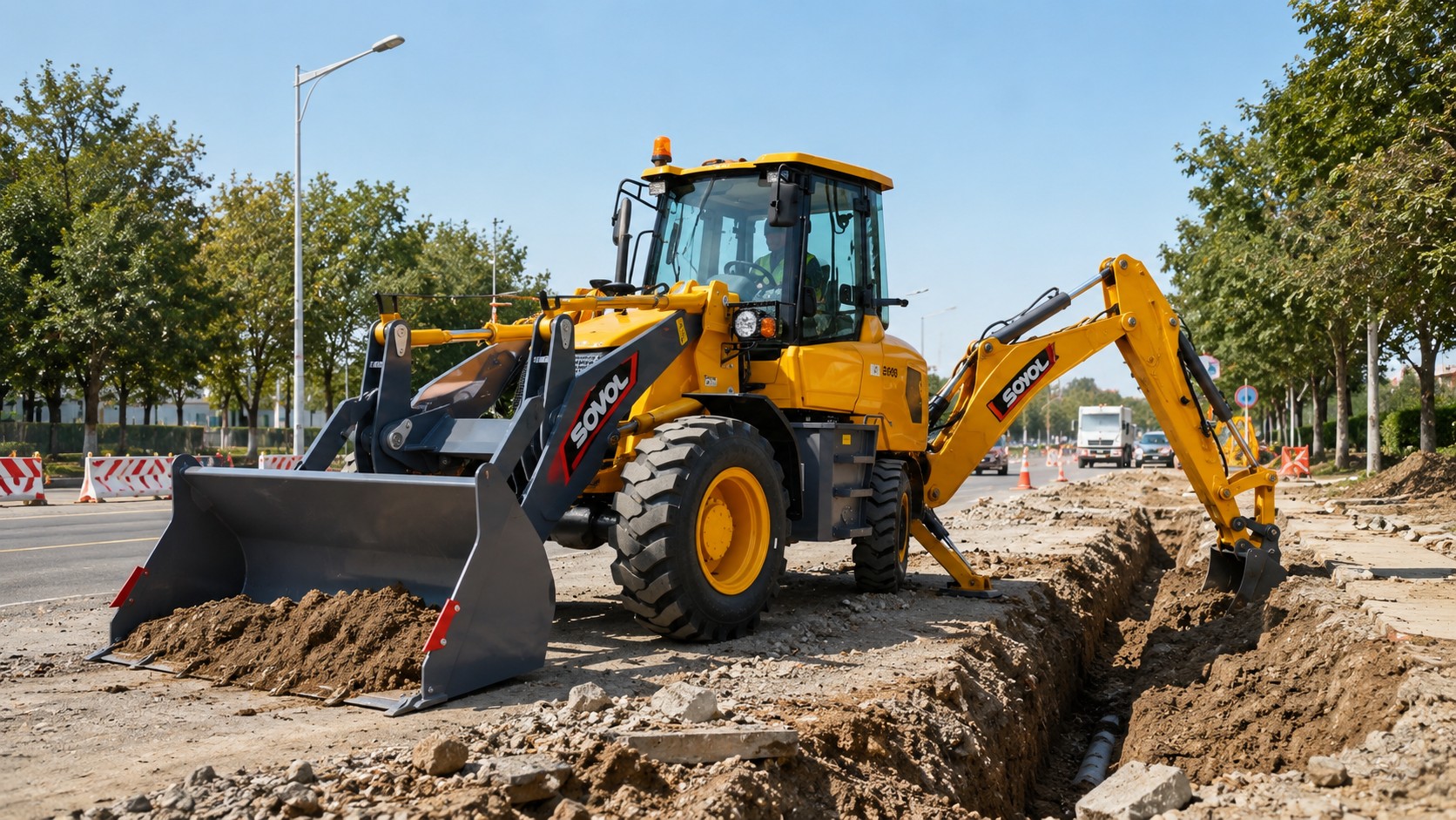 Products-EN Sovol Backhoe loaders used in Urabn construction