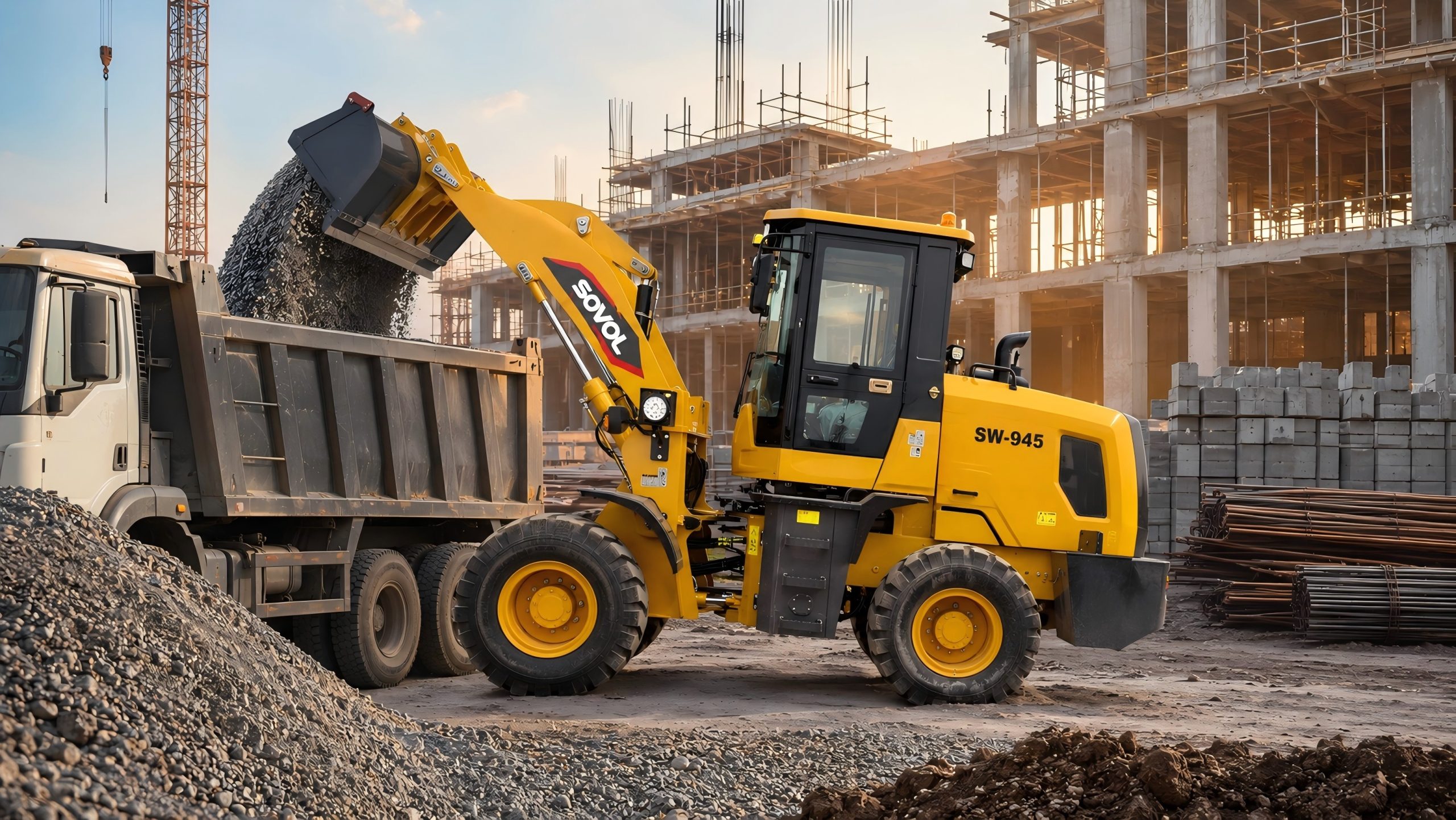 Wheel Loaders Sovol wheel loader load graval at a construction site