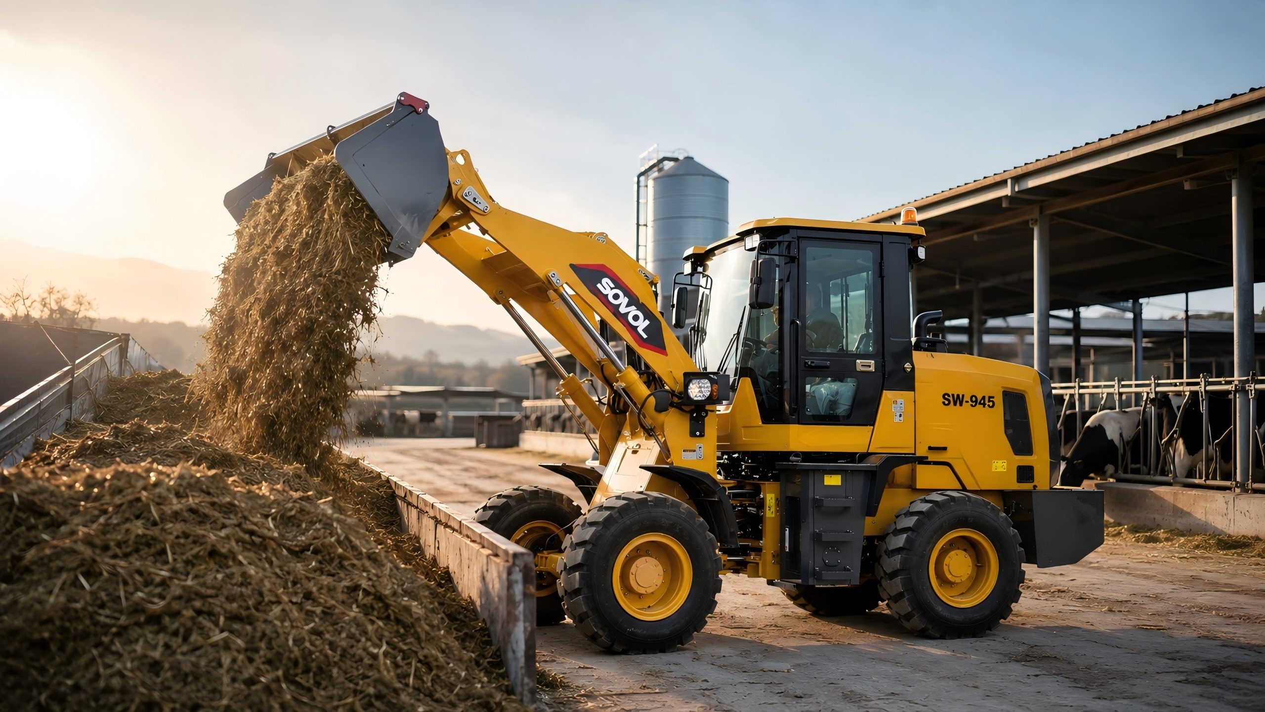 Wheel Loaders Sovol wheel loader load forage at a farm